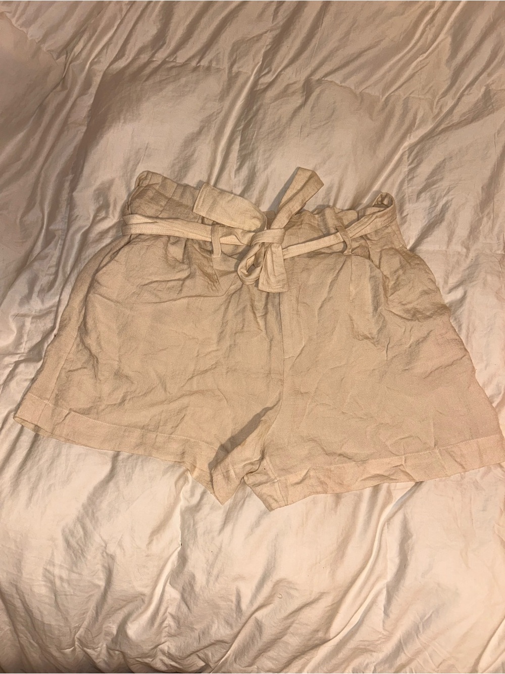 Target High-Waist Paperbag Tie-Belt Shorts in Beige